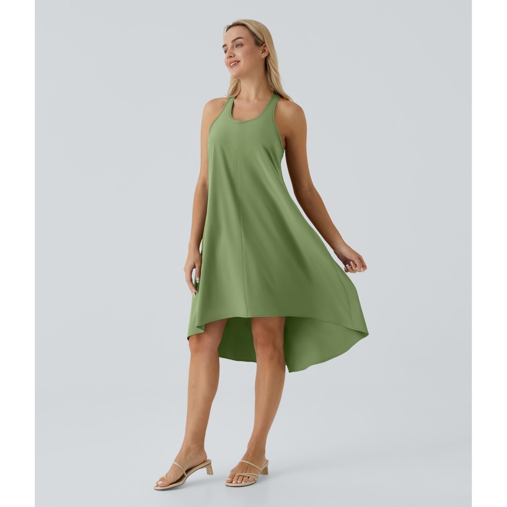 Halara Women Green Racerback Active Dress High Low Hem Built-in Bra Pockets L